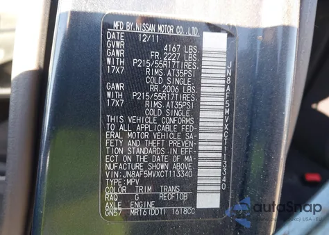 2012 Nissan Juke Sv from USA, damaged, VIN JN8AF5MVXCT113340